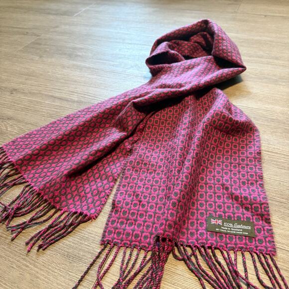 Unbranded Accessories - Luxurious 100% Cashmere Scarf Made in Scotland Pink & Gray Geometric Fringe